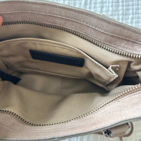 Rebecca Minkoff Mini Regan Satchel Suede Leather Taupe Beige Crossbody Tote - Picture 11 of 13